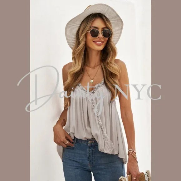 Drape Wrap Camisole Tank Top Beige Cream - Picture 10 of 12